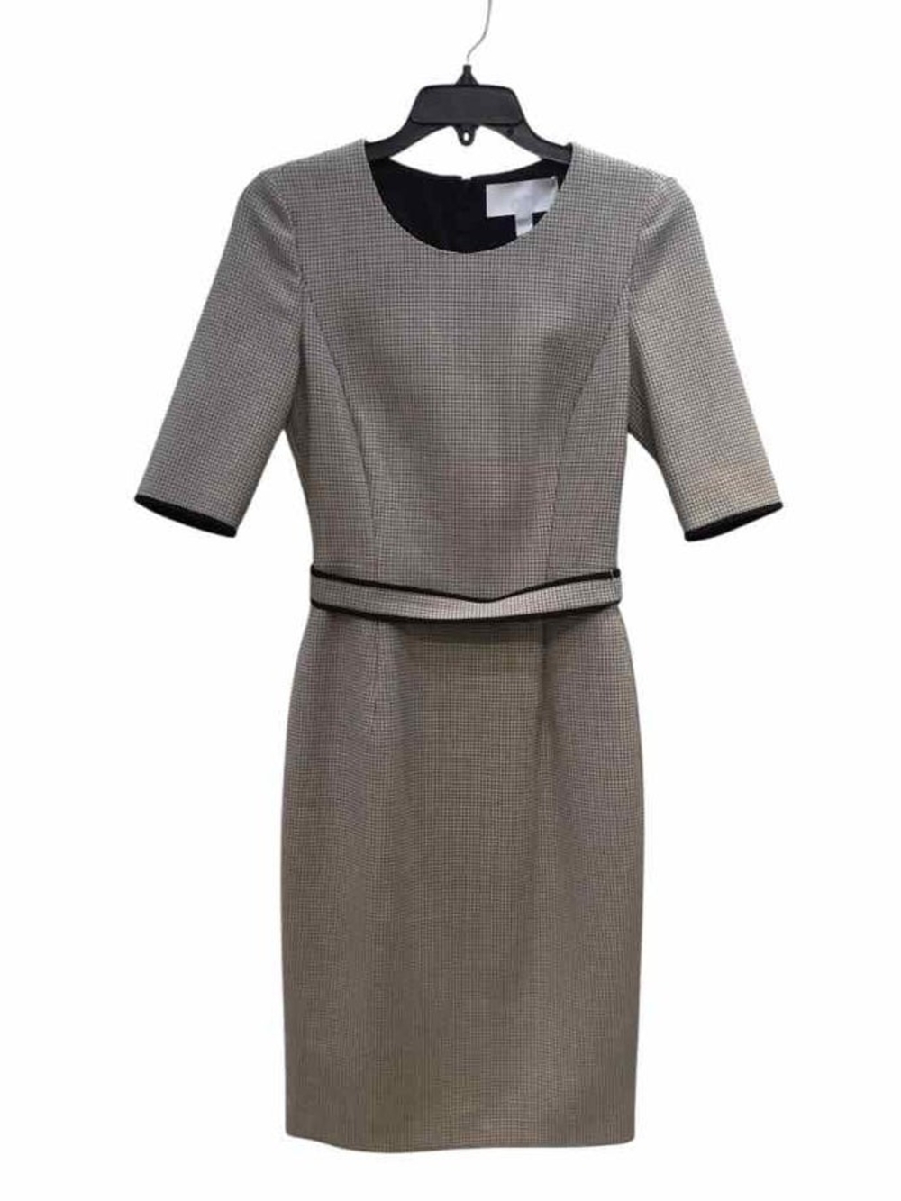 Hugo Boss Gray Houndstooth Fully Lined Midi Dress with Black Trim 6P